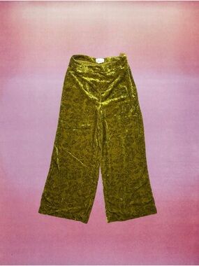 Anthropology Green chartreuse Velvet Wide-Leg Pants